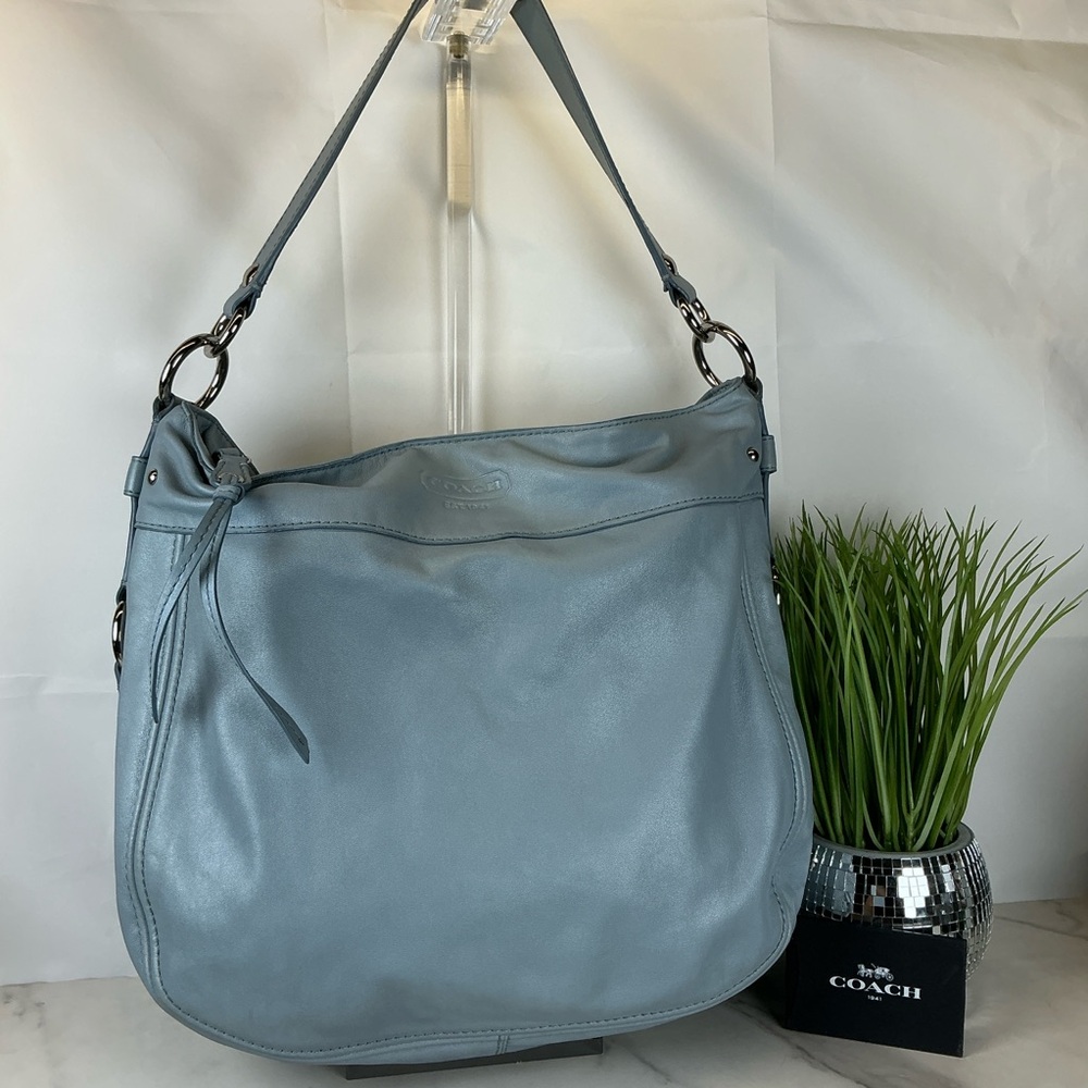 Coach Zoe Light Dusty Blue Silver Leather Large Hobo Bag - Picture 7 of 14